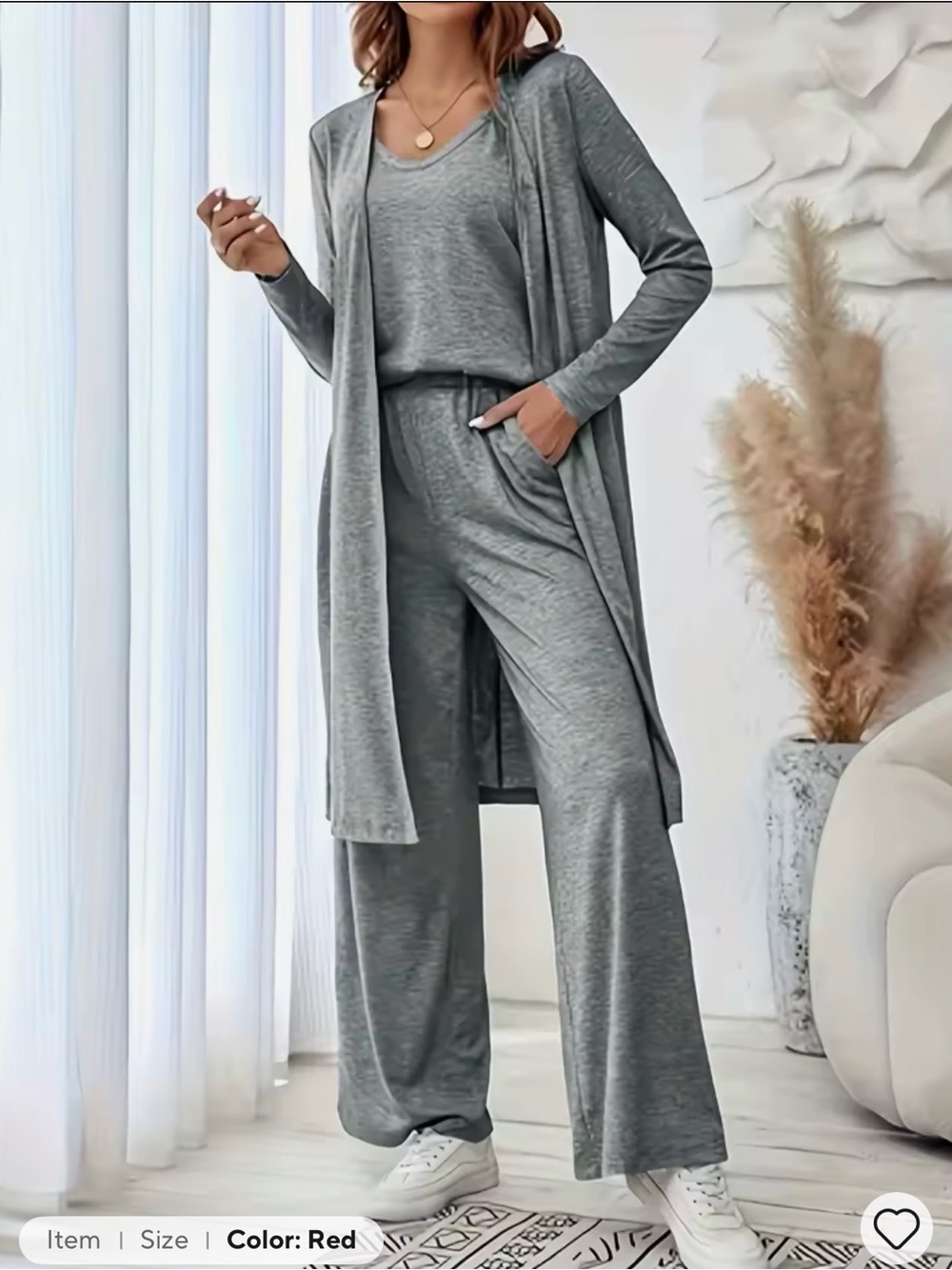 Women's 3-Piece Lounge Set - Soft Knit Cardigan, Tank & Wide-Leg Pant - Picture 1 of 3